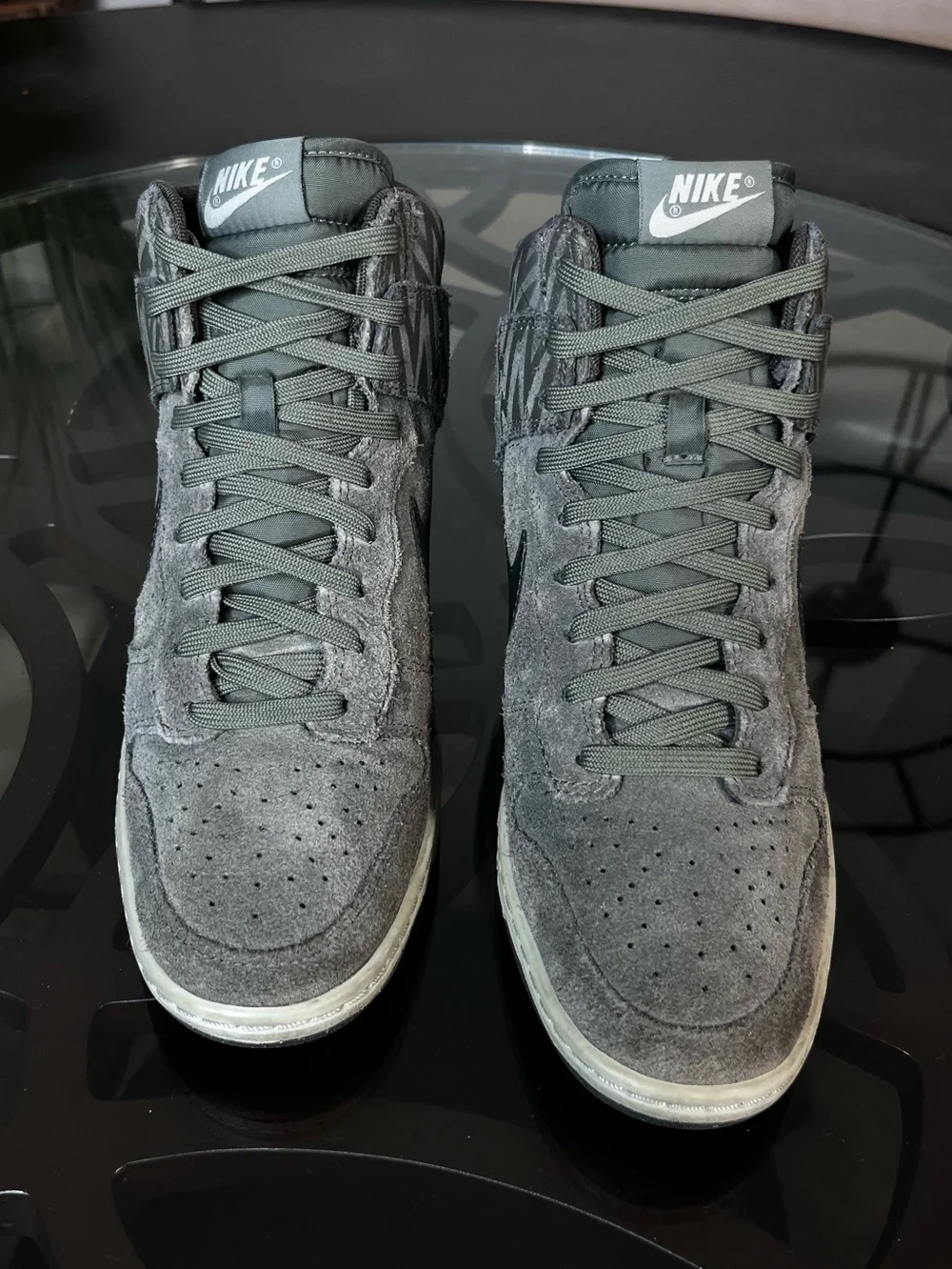 Nike Dunk Sky Hi Hidden Wedge Print Sneakers Dark Mica Green Women's Size 8